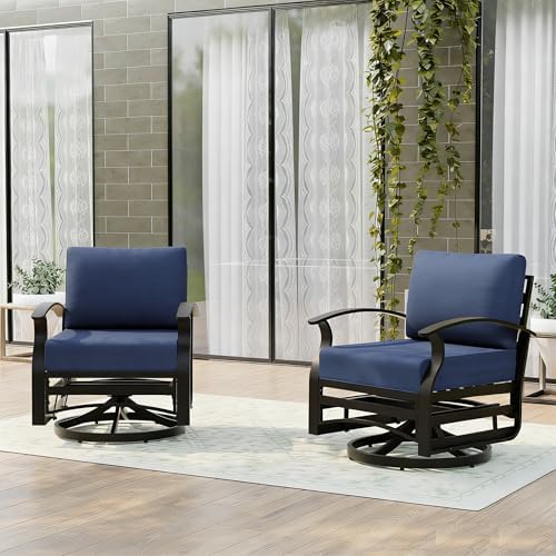 Gotland 2 Piece Patio Set, Metal Outdoor Swivel Chairs Set of 2 with 5.1’’ High-Resilience Seat Cushions 6.2’’ Thick Back Pillow 29.5’’ Deep Seat Removable Cushions for Backyard, Lawn, Porch, Navy