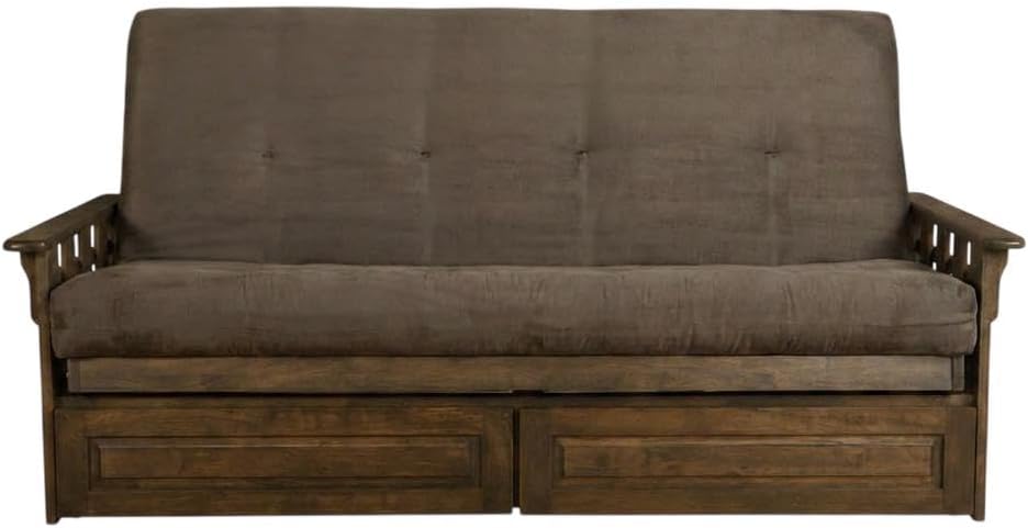 Kodiak Furniture Tucson Full Futon Set in Rustic Walnut Finish with Storage Drawers, Suede Gray
