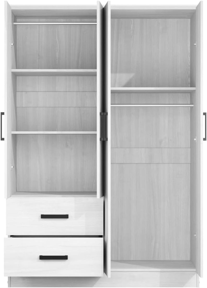 Woodpeckers Furniture And Mattress 4 Mirrored Doors Wardrobe 2 Drawers with Shelves 72 high (1 Mirror, White)