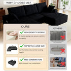 108" U-Shape Modular Sectional Cloud Couch with Ottoman, Deep Seat Couch with Oversized Chaise Lounge, Comfy Flannel Fabric Sofa for Living Room Bedroom Apartment Game Room Basement