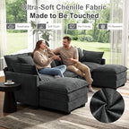 107" Cloud Couch Sectional Modular Sofa, Deep Seat Couches with Ottoman and Removable Washable Pillows for Living Room, Bedroom, Apartment, Black