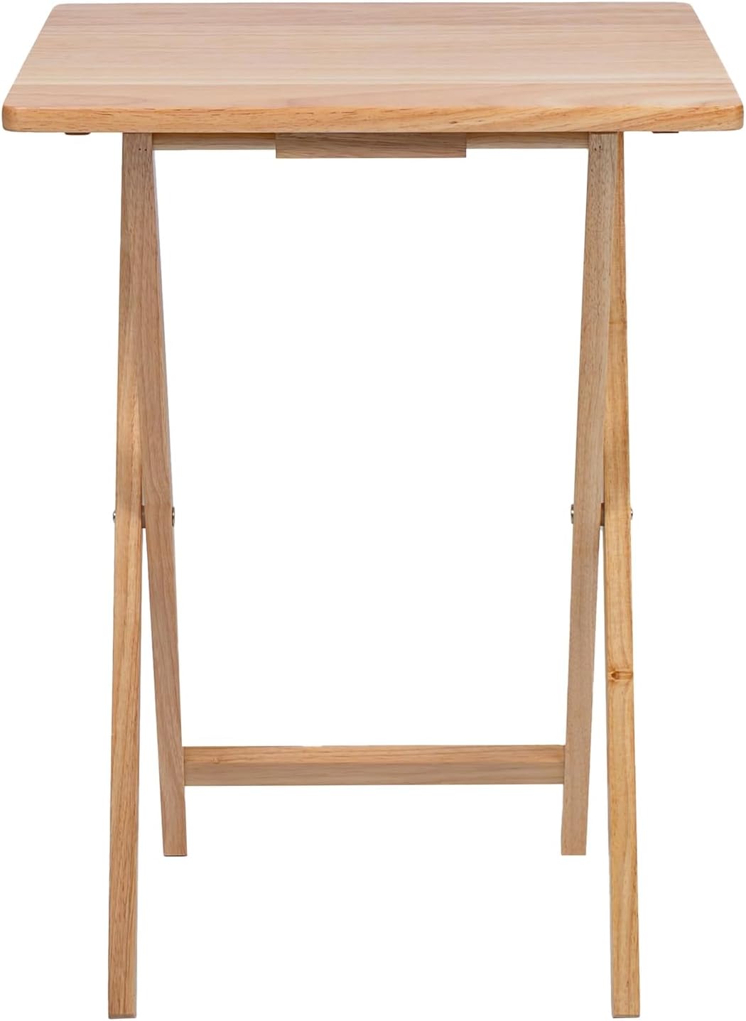 (2 Pcs) 26" Folding Tray Tables, Solid Rubberwood, Small Folding Table,Natural Wood Finish