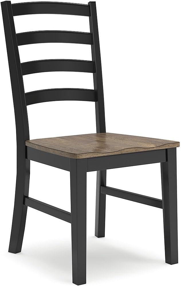 Signature Design by Ashley Wildenauer Dining Chairs Set of 2, Modern Ladderback Dining Chairs with Solid Wood Frame, Two-Tone Finish, Contoured Seat, Black/Brown | Solid wood frame, Mango veneer and MDF substrate seat, Modern ladderback, 250 lb capacity