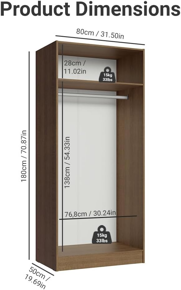 Madesa Kitchen Pantry Storage Cabinet with 2 Doors, Ample Shelf and Hanging Space 31 Inch Utility Armoire Organization Unit - Rustic
