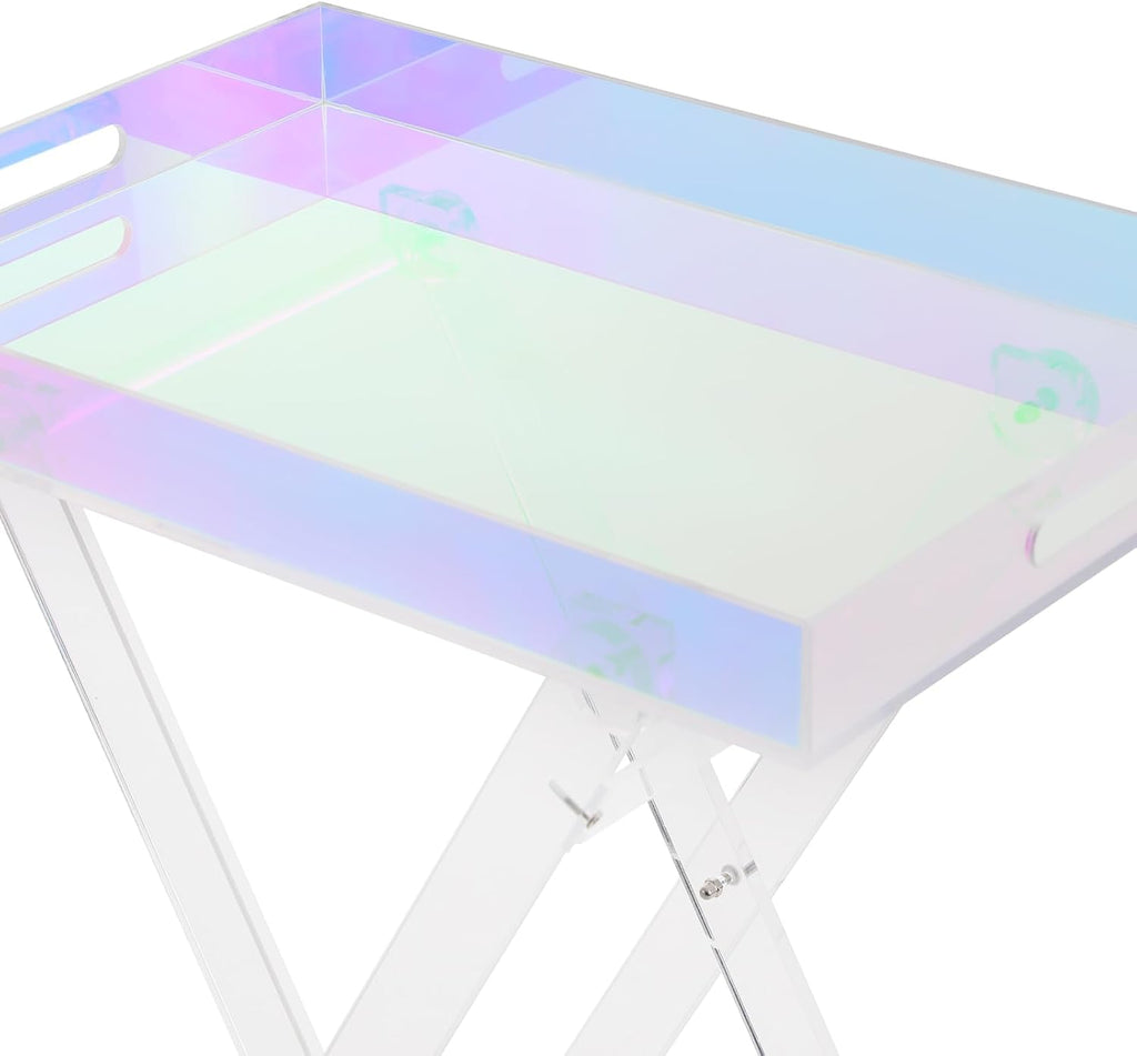 Acrylic Folding Tray Table,Iridescent End Table,Colorful Acrylic Side Table,Rainbow End Table,24x20x14 inch for Homes, Bars, Showrooms