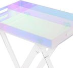 Acrylic Folding Tray Table,Iridescent End Table,Colorful Acrylic Side Table,Rainbow End Table,24x20x14 inch for Homes, Bars, Showrooms
