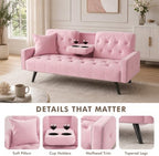 Anwick Modern Velvet 2 in 1 Futon Sofa Bed,Convertible Folding Sleeper Bed Couches with 2 Pillows,73" Tufted Recliner Love Seat with Golden Chrome Legs for Living Room Apartment Office (Pink)