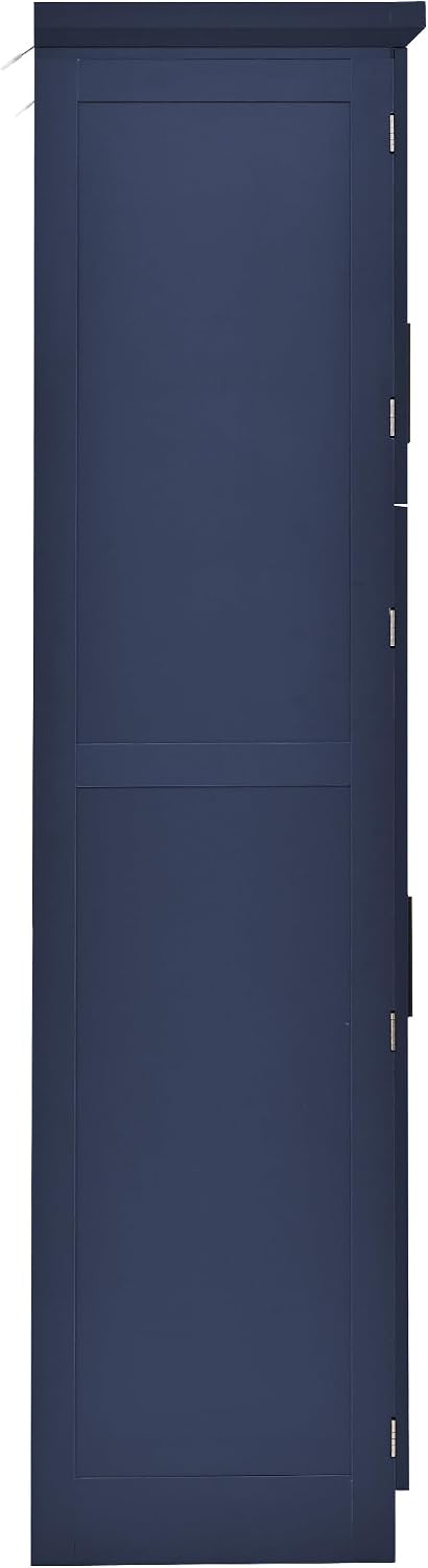 Freestanding Cabinet with 4 Doors, 2 Door Shelves, Tall Storage Cabinet with 8 Pull-Out Trays and Adjustable Shelf for Dining Room Kitchen Pantry (Blue)