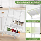 KINGRACK 4 Tier Slim Rolling Cart with Drawer, Metal Utility Storage Cart | 2 Pull-out Baskets, Lockable Wheels, Narrow Space Trolley Organizer for Bathroom, Kitchen, Office, Dorm, Laundry Room, White