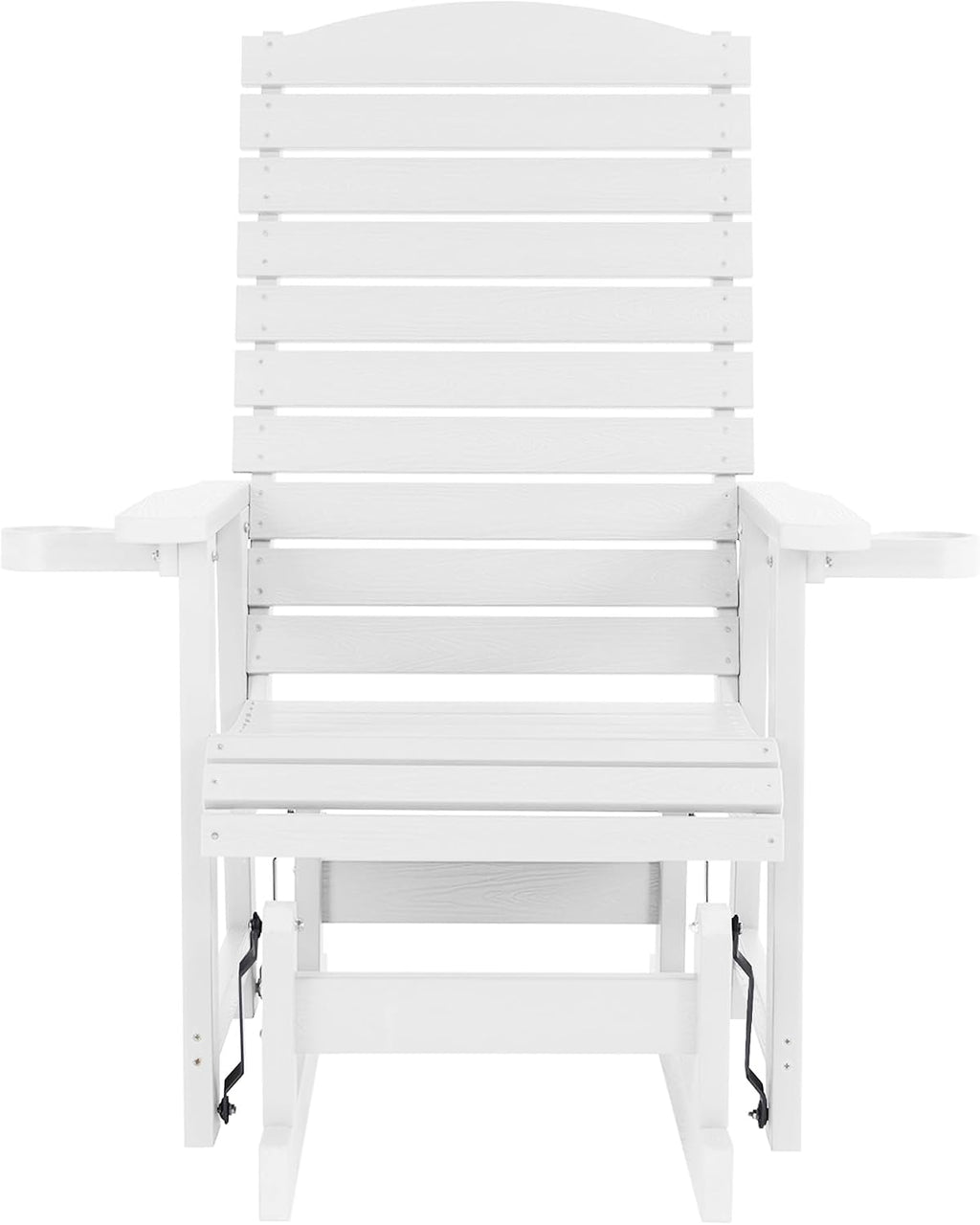 Poly Lumber Patio Glider with Cup Holders, High Backrest and Deep Contoured Seat, HIPS Material, All-Weather Resistant, Heavy Duty 700 Pounds (White, 1-Seat)