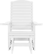 Poly Lumber Patio Glider with Cup Holders, High Backrest and Deep Contoured Seat, HIPS Material, All-Weather Resistant, Heavy Duty 700 Pounds (White, 1-Seat)