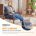 VINGLI Mid-Century Modern Cloud Accent Armchairs set of 2 with Lumbar Pillow, 6.3'' Thick Seat Cushion Reading Chairs with Wooden Armrests, Boho Lounge Chair for Bedroom,Living Room,Chenille,Gray Blue