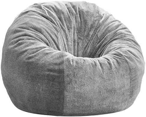 ZurNesfure Bean Bag Chair for Adults,3FT Giant Bean Bag Chair Grey,Medium | Fluffy Bean Bag Chairs with Filler & Machine Washable Cover, Handle, Side Pocket Oversized Beanbag for Living Room, Bedroom