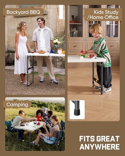 FanttikOutdoor Folding Table 4 Foot Quick Adjust Portable Plastic 4 Heights | Effortless Adjustable Height Small Card Table, Fixing Lock, Indoor Outdoor Use for Party Camping, 2-Pack White Zeta X4 Pro