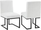 Upholstered Dining Chairs Set of 2, Modern Linen Fabric Kitchen & Dining Room Chairs with Metal Legs, Cuverd Back Comfy Side Chair for Dinner, Living Room, Reception, White