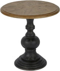 Pemberly Row 23" Round Wood Accent Table, Reclaimed Walnut Top with Ash Veneer and Black Hand-Carved Base, Natural/Black Finish, Transitional Style for Home Décor