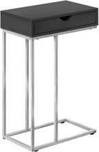 Accent Table, C-Shaped, End, Side, Snack, Storage Drawer, Living Room, Bedroom, Black Laminate, Grey Metal, Contemporary, Modern