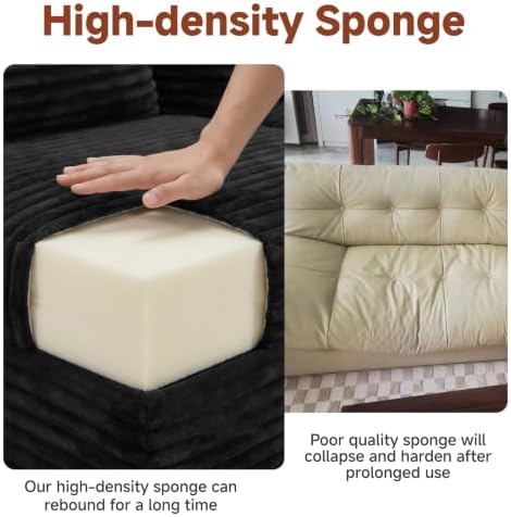 Couch ≈139" U-Shaped Sofa, Modular Sofa in Living Room Comfy Corduroy Fluffy Couch with Deep Seat and Side Pockets, Flexible Module Combination for Living Room (Black, 139IN)