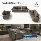 HERA'S HOUSE 3 Pieces Modular Sectional Couch Set with Armchair Loveseat | Modern 6-Seater Cloud Sofa Set , Smoky Grey, Wider Armrest, Deep Seat, Soft Chenille Furniture Set for Living Room