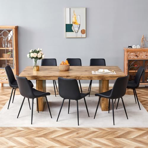 gopop 79" Modern Wood Dining Table Set for 8 with Faux Leather Chairs, Solid Farmhouse Dining Set, Sturdy Modern Rectangular Table for Kitchen, Dining Room or Living Space