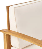 Weatherproof Acacia Wood Outdoor Arm Chair with Beige Cushions, Indoor & Patio Single Comfort Lounge Chair for Porch Garden Backyard (Cream + Acacia Wood)