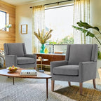 COLAMY Modern Wingback Living Room Chair Set of 2, Upholstered Fabric Accent Armchair, Single Sofa Chair with Lounge Seat and Wood Legs for Bedroom/Office/Reading Spaces, Gery