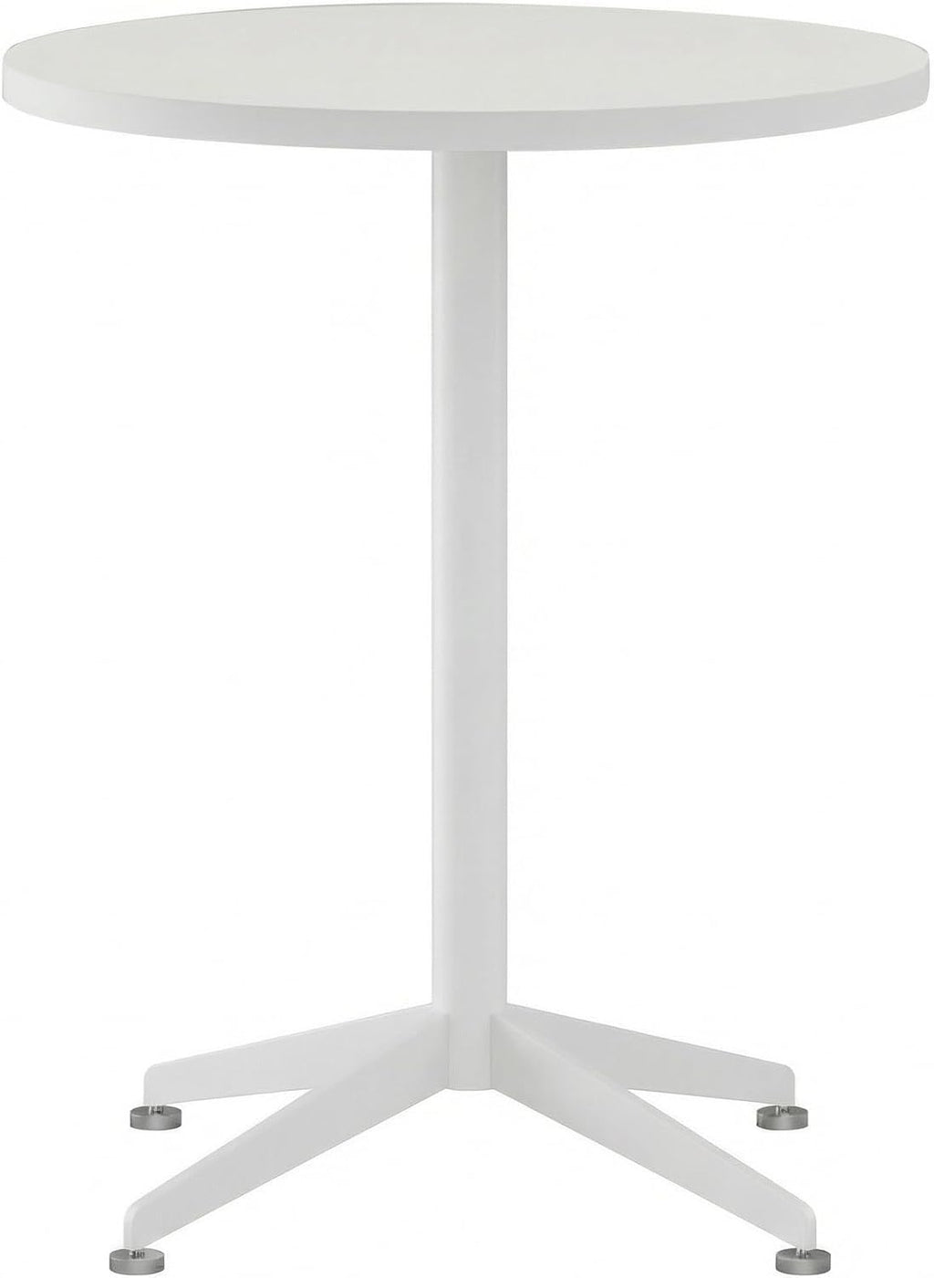 Small Round Pedestal Dining Table for 2-23.6" Modern White Kitchen Table with Sturdy Metal Cross-Leg Base, 1-Inch Thick Waterproof MFC Top, Space-Saving Bistro Table for Apartment, Studio, Breakroom