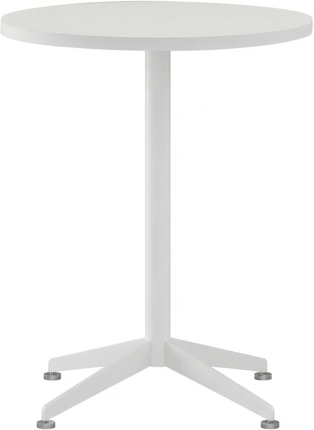 Small Round Pedestal Dining Table for 2-23.6" Modern White Kitchen Table with Sturdy Metal Cross-Leg Base, 1-Inch Thick Waterproof MFC Top, Space-Saving Bistro Table for Apartment, Studio, Breakroom