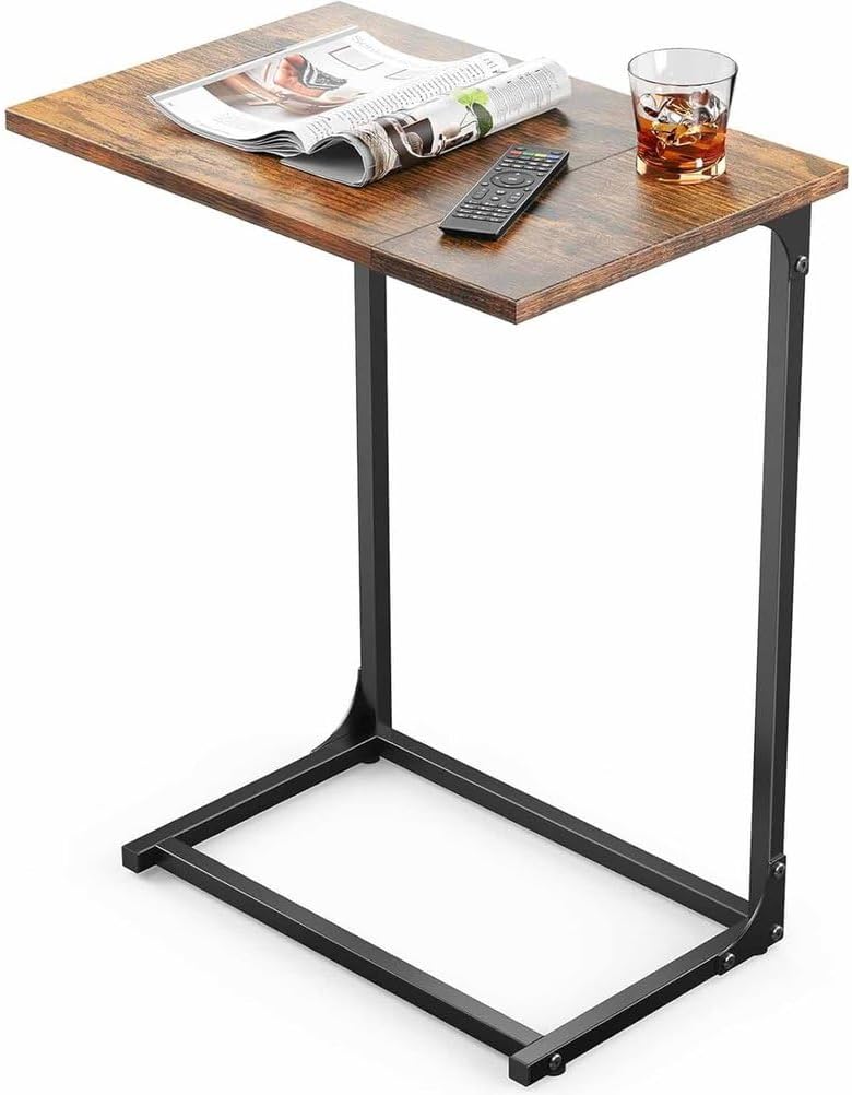 Side Table for Couch, C Shape End Table with Metal Frame, Adjustable Feet Height and Spacious Tabletop Surface Design, Save Valuable Space and Built to Last for Small Space, Bedroom