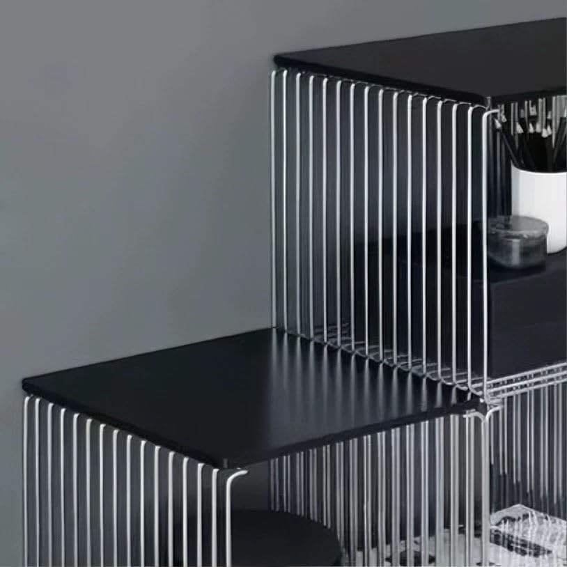 304 Stainless Steel Side Table,Square Geometry Retro Side Table Linear Metal End Table,Wire Cube Storage Rack, Book Stackable, Stainless Steel Coffee Table，Multi-Purpose Accent Table