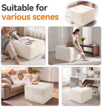 23in Square Pouf Ottoman, Large Corduroy Ottoman Foot Rest with Solid High-Density Foam, Removable Washable Cover, Soft Floor Foot Stool for Living Room, Bedroom, Beige