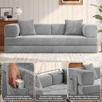 MoonSpeak 78.8'' Futon Sofa Bed, Couches for Living Room | Corduroy Convertible Futon Sofa Bed with Storage Pocket, Modular Sleeper Couch in a Box, No Assembly (Gray)