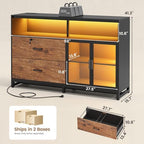 SEDETA 59" Filing Cabinet with Lock Drawers fits Legal Size for Home Office | Rustic Brown Lateral 2 Drawers File Cabinet with Acrylic Display Cabinet, Power Strip, Printer Stand with Storage Shelves