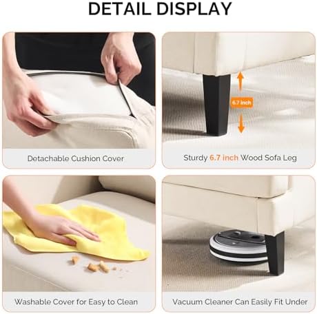 VINGLI Linen Fabric Accent Chairs Set of 2, Beige Modern Upholstered Armchair, Comfy Sofa Chair Living Room Bedroom Furniture for Apartment