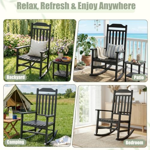 Outdoor Rocking Chairs Set of 2, Weather-Resistant Rocking Chair Ergonomic | Sturdy & Low-Maintenance Oversized Patio Chairs, Outdoor Furniture for Garden, Patio, Deck, Indoor
