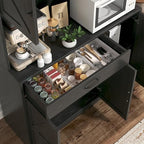 GRUSIGN 71" Pantry Cabinet with Charging Station, Large Capacity Kitchen Hutch Storage Cabinet, Kitchen Cabinet with Microwave Stand, Storage Drawers & Adjustable Shelves for Dining Room, Black