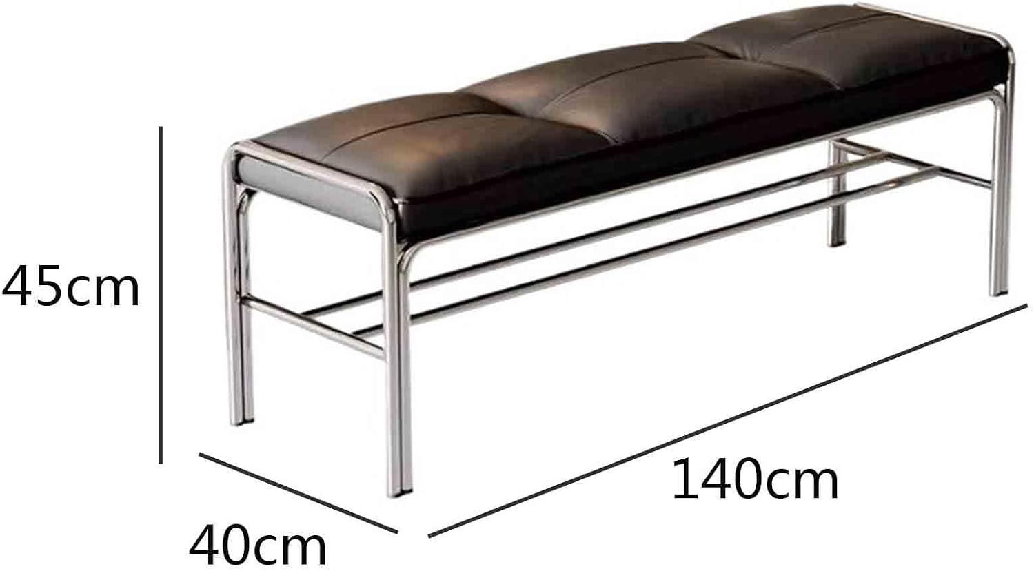 Modern Stainless Steel Long Bench with Leather Cushion Home-use Soft-Pack Shoe Changing Stool Black Entryway(Medium)