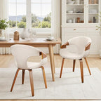 Zouron Fabric Dining Chair, Upholstered Chair with Armrest, Accent Chairs with Wood Legs for Kitchen Dining Room Desk, Walnut Wood Veneer, Beige Fabric