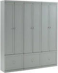 Pemberly Row Modern Wood/Metal Pantry Closets, 74" H x 66" W x 12.5" D, Distressed Gray Finish, Set of 3 Modular Cabinets with Adjustable Shelves, Drawers, Hooks, Traditional or Farmhouse Style