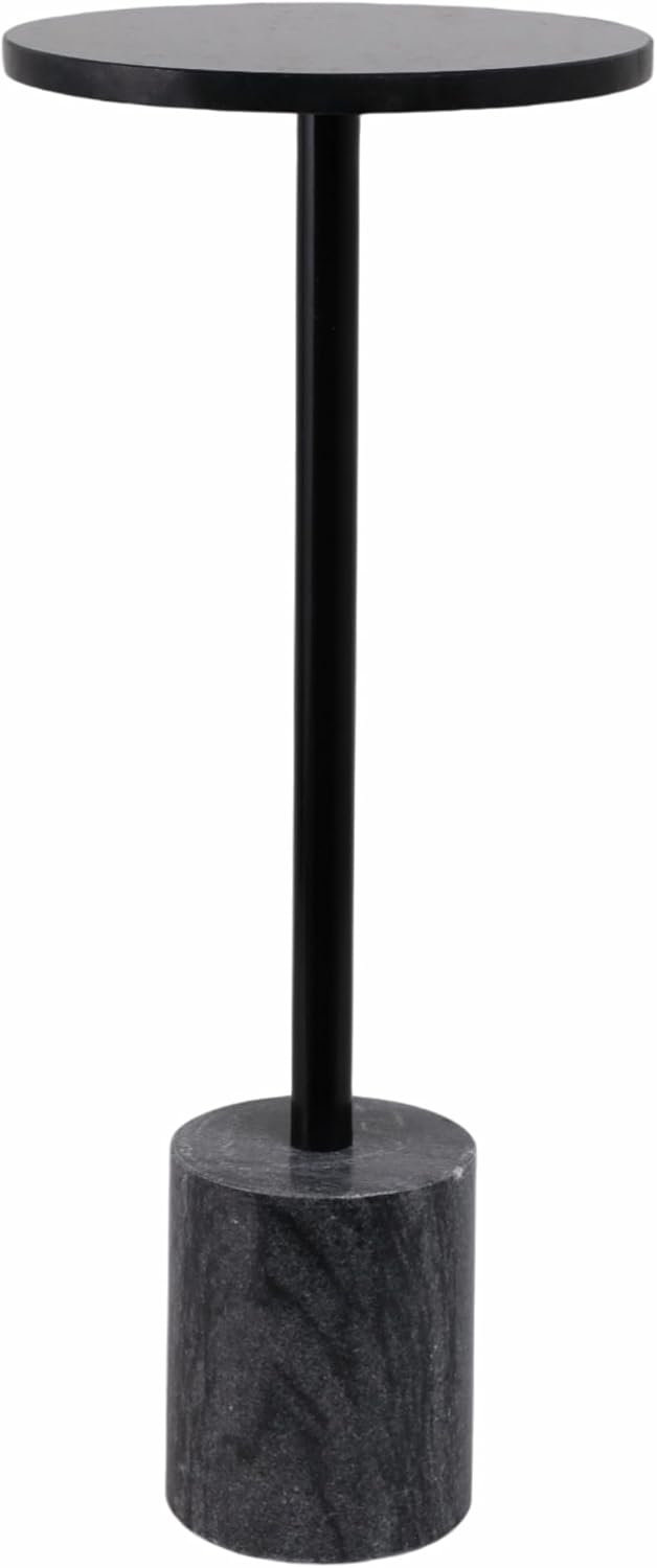 Home Decor End Table, Side Table, or Night Stand - Elegant Slim Metal Accent Table with Marble Top and Base for Bedroom or Living Room - Minimal Design Perfect for Big and Small Spaces - 24" Black