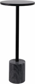 Home Decor End Table, Side Table, or Night Stand - Elegant Slim Metal Accent Table with Marble Top and Base for Bedroom or Living Room - Minimal Design Perfect for Big and Small Spaces - 24" Black