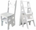 4 Step Wooden Folding Library Ladder Chair with Seat, Lightweight Portable Ladder Shelf, Multifunctional Step Stool, Stepladders Display Stand for Office Home Kitchen (Color : White)