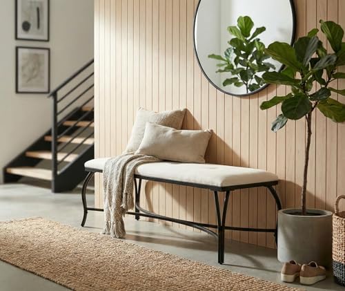 Mango Steam Vienna White Bench - Entryway Bench - Powder Coated, Upholstered, Space Saving