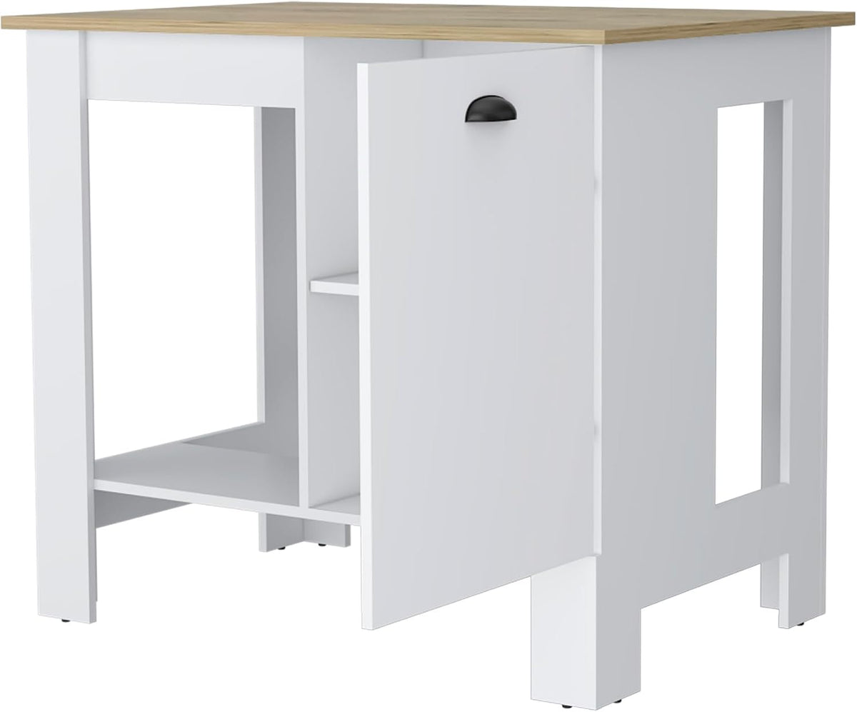 Kitchen Island with Single Door and Lower Open Shelf | Includes single door with two interior shelves and open-side shelf for storage