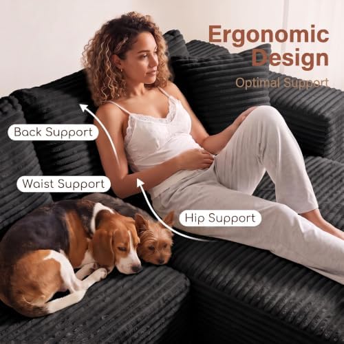 Couch Modular Sectional Sofa Cloud Couch | Oversized Deep-Seat Wide-Wale Corduroy L-Shaped Sectional Couch for Living Room, Apartment and Family Room