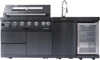 82 Inch 304 Stainless Steel Outdoor Integrated BBQ Kitchen Station (Black) | All-in-one 12-zone outdoor cooking station with 72000 BTU grill, built-in fridge & sink, rolling base for patio backyard