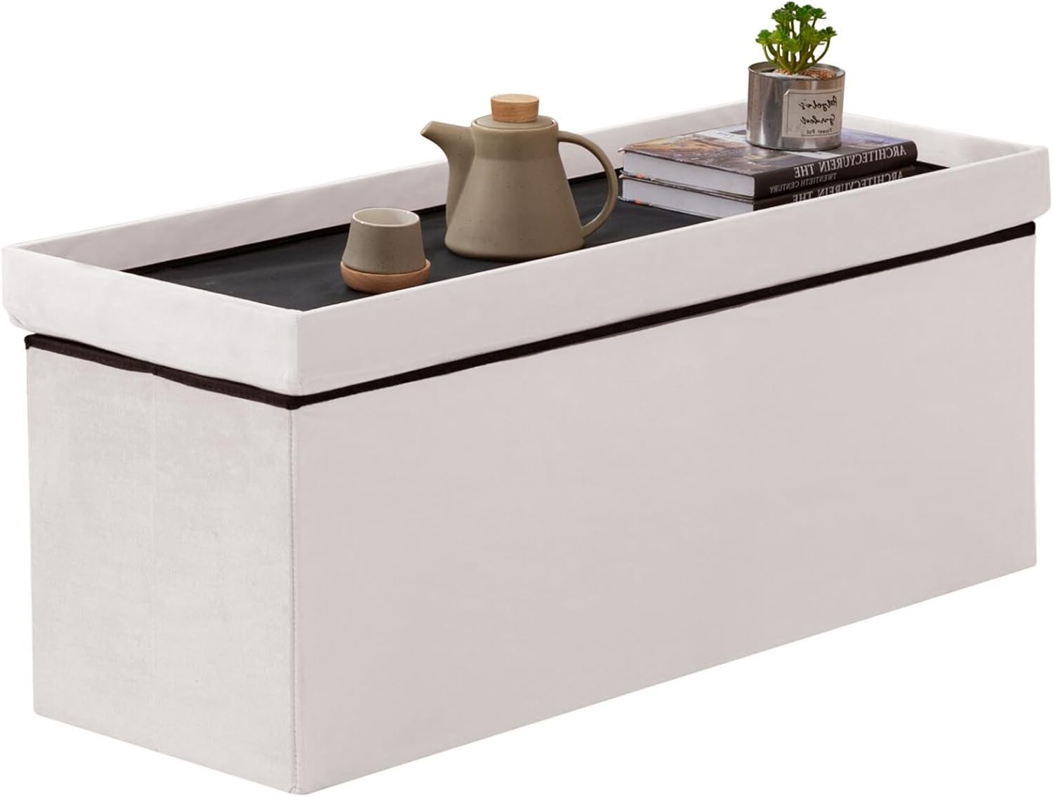 BRIAN & DANY 43 Inches Folding Storage Ottoman Bench, Velvet Ottoman with Storage for Living Room, Bedroom, Entryway, Ottoman Foot Rest, End of Bed Bench (White)