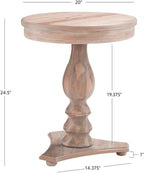 MAKLAINE Round Wood Side Table, 20" D x 24.5" H, Acacia and MDF, Natural Brown Finish, Turned Pedestal Base, Accent Table for Living Room or Bedroom