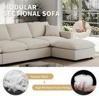 Modern Sectional Linen Couch for Living Room V Shape Sofas,5 Seat with Ottoman Modular Cloud Sofas with Ottoman,Couches Cushion Covers Removable,Cozy Feather Down Sofa for Apartment Khaki