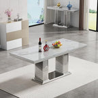 68 in Faux Marble Dining Table for 4-6, White Marble Dining Table with Silver Stainless Steel Base, Luxury Rectangular Dining Room Table for Kitchen, Living Room, Apartment, Family Meals, Dinner Party